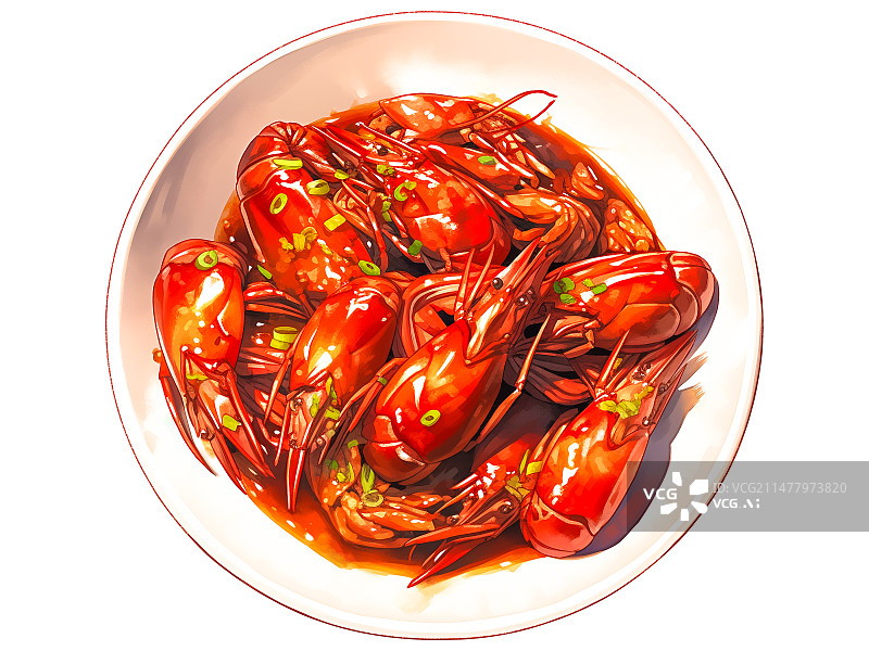 【AI数字艺术】一盘麻辣小龙虾，中国美食插画图片素材