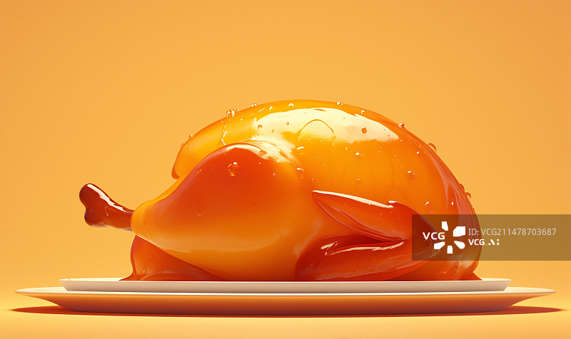 【AI数字艺术】美味的蜜汁烤鸡盘子中国美食3D插画图片素材