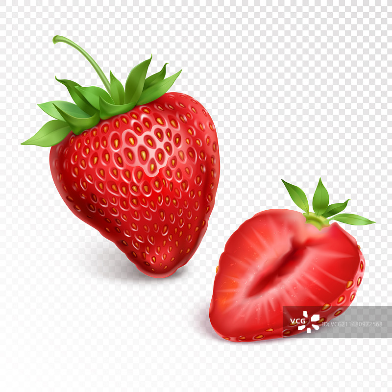 新鲜草莓和切成两半的草莓图片素材