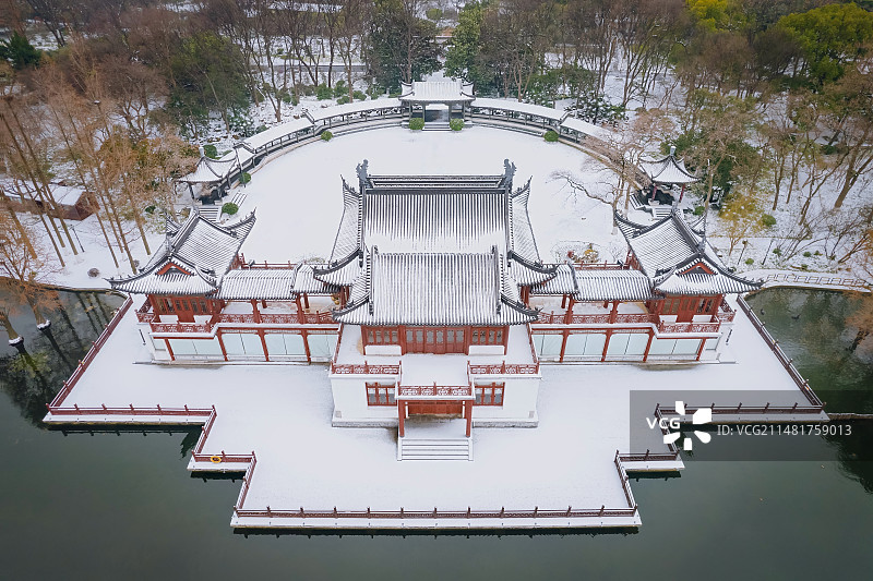 莫愁湖公园雪景图片素材