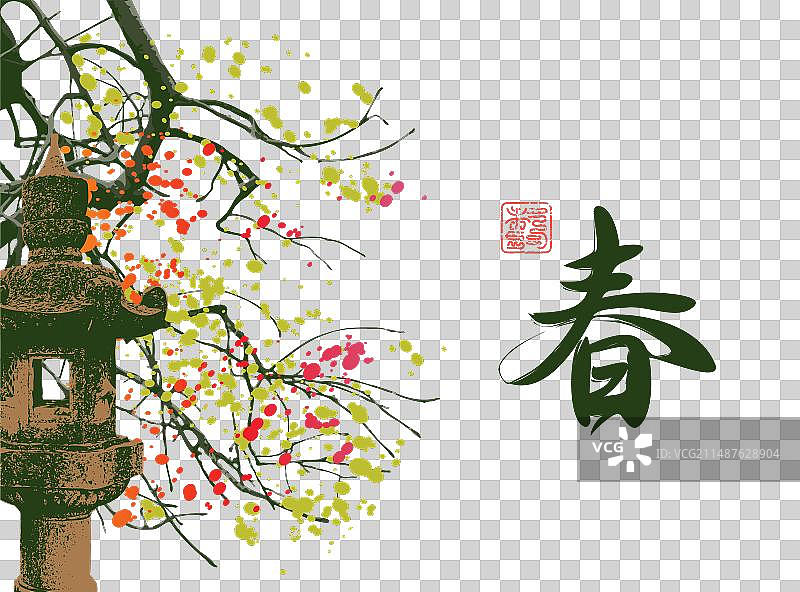 日本或中国风格的春景图片素材