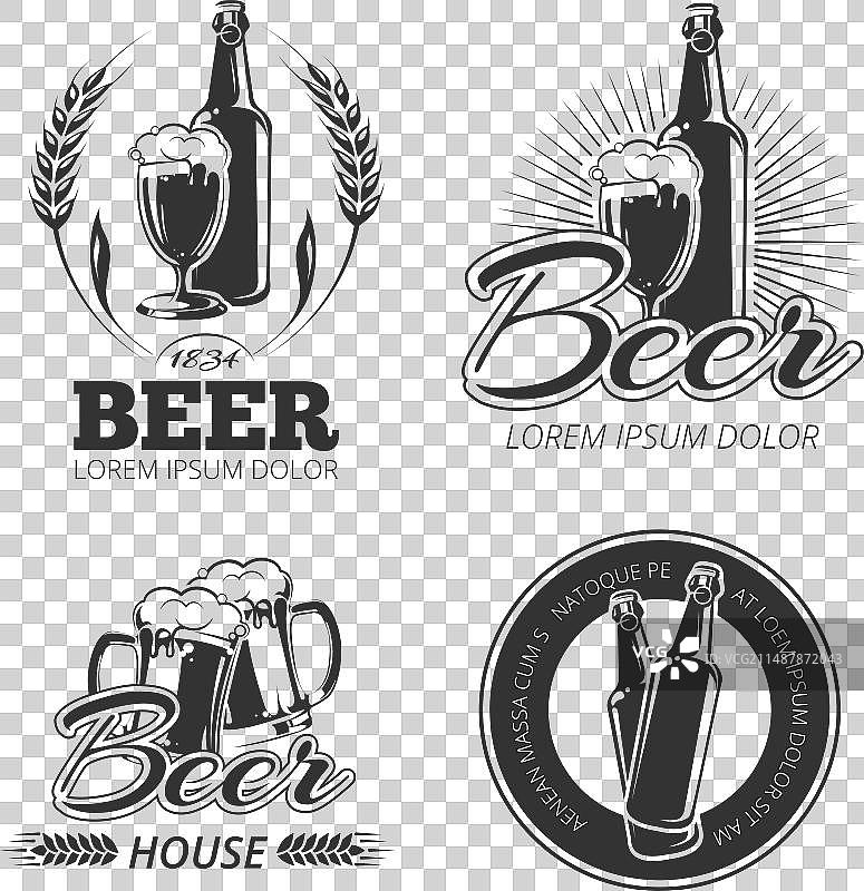 复古啤酒标志标签徽章标志集图片素材