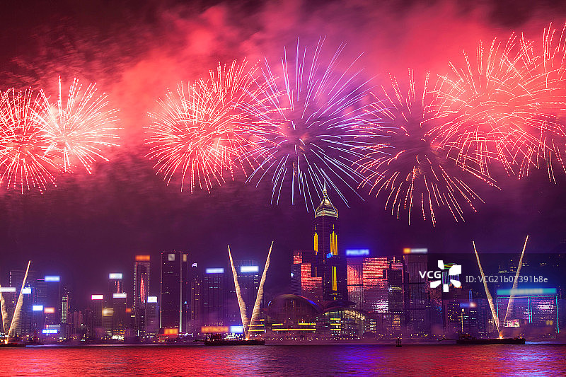 香港维多利亚港湾夜景焰火图片素材