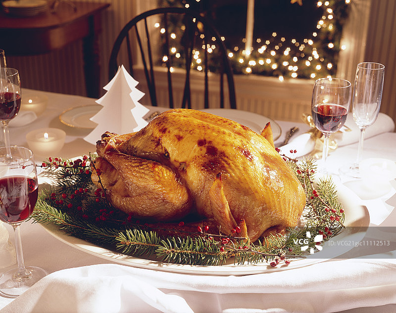 圣诞晚餐全烤火鸡图片素材