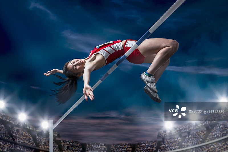 日本跳高女运动员跳高图片素材