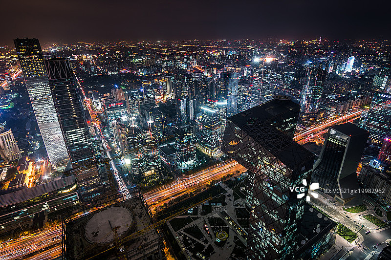 航拍北京核心区东三环国贸夜景图片素材
