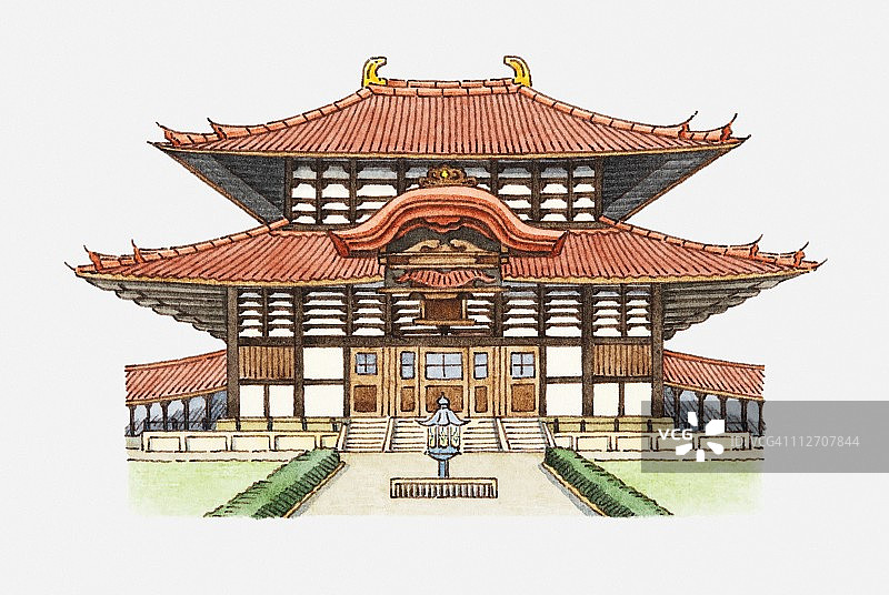 日本寺庙的插图图片素材