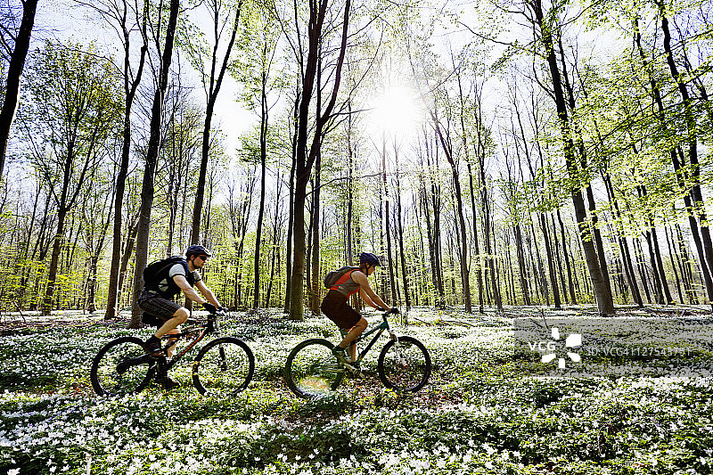 情侣一起骑山地自行车图片素材