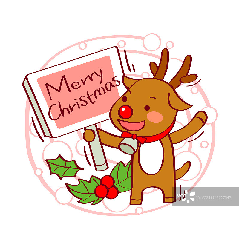 驯鹿抱着圣诞快乐板的插图图片素材