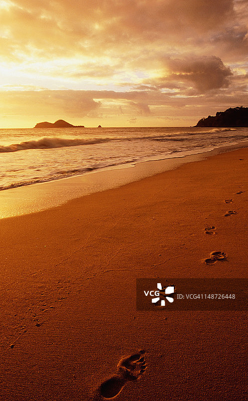 埃利斯海滩日出时的脚印。图片素材