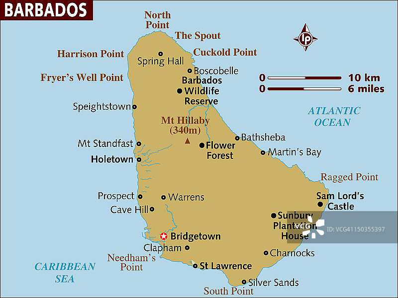巴巴多斯岛的地图。图片素材