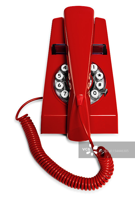 20世纪60年代的红色手机，白色背景图片素材
