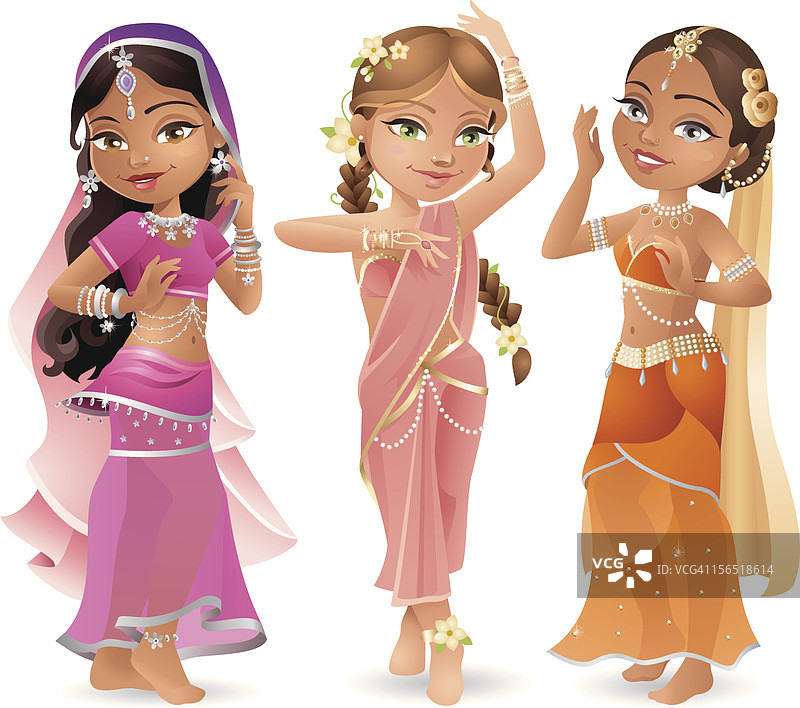 三个美丽的宝莱坞舞者/戴面纱的印度女人图片素材
