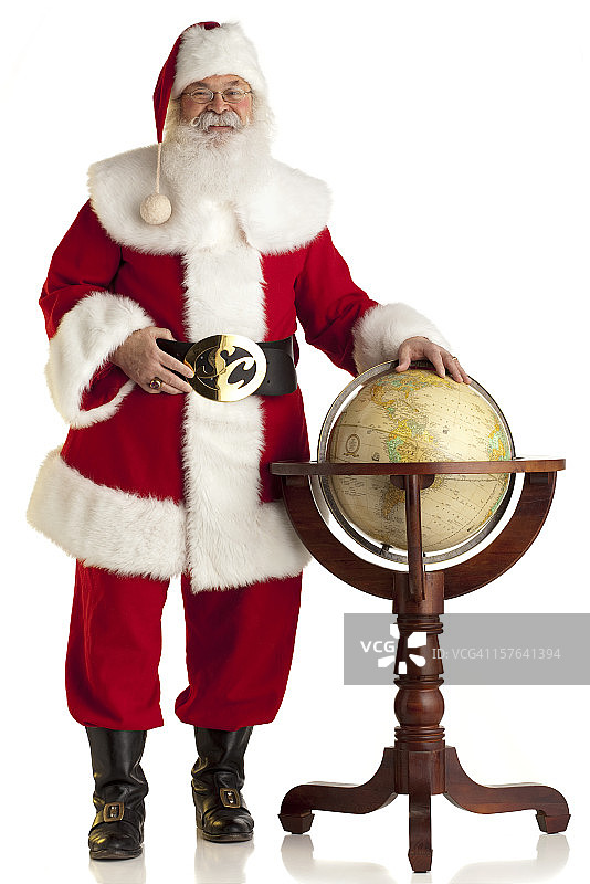 圣诞老人和环球。孤立在白色的。图片素材
