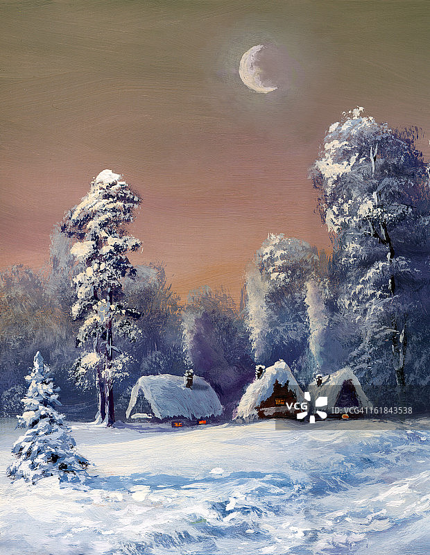 村庄在雪下图片素材