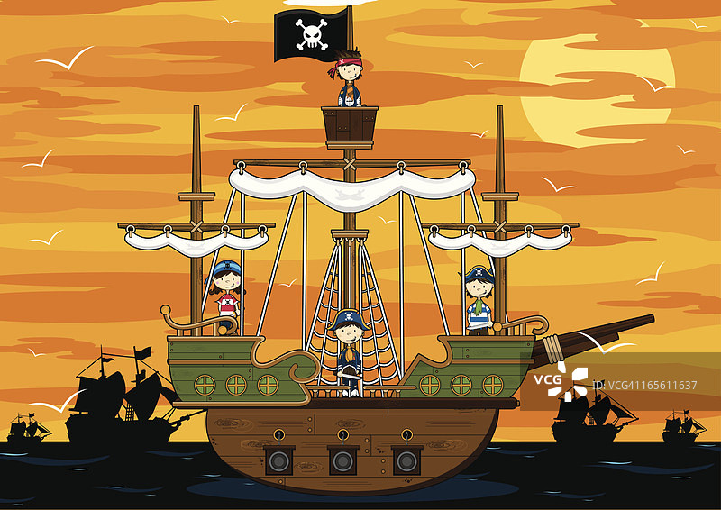 日落时海盗船上的海盗图片素材