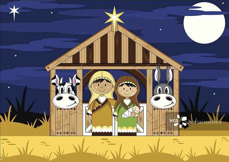 玛丽和约瑟夫在耶稣诞生谷仓图片素材