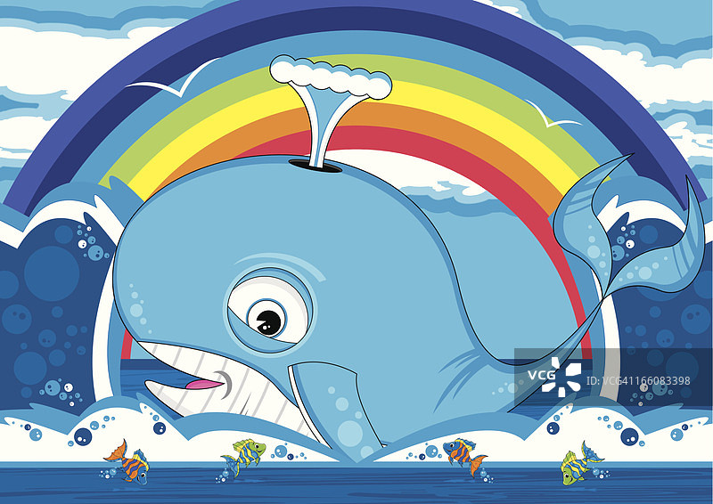 可爱的鲸鱼和鱼彩虹场景图片素材