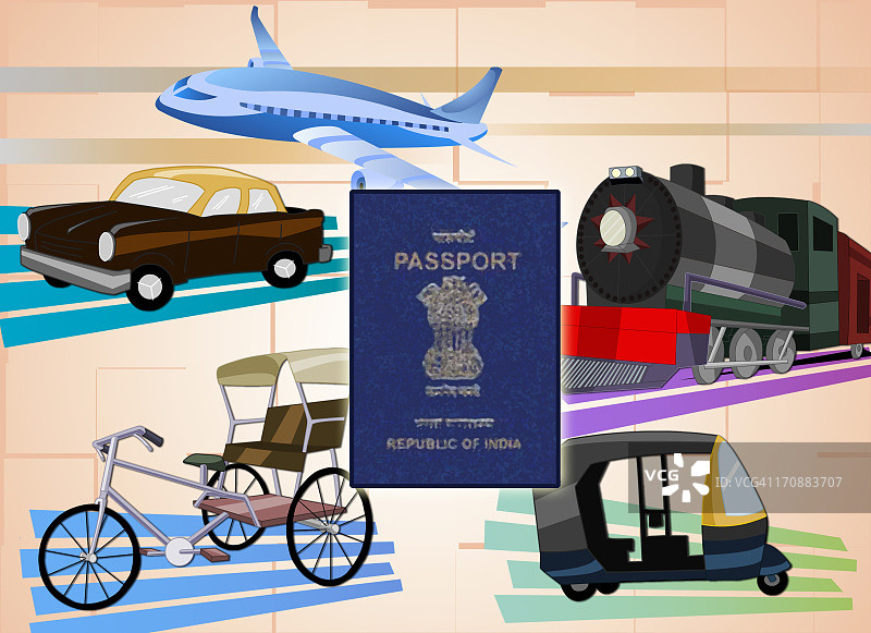 蒙太奇的交通与护照，印度图片素材