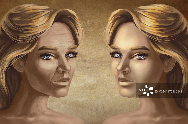 不同的女性面孔描绘后影响美容手术图片素材