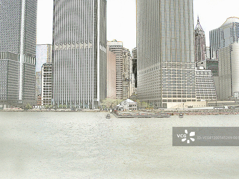 美国，纽约市，曼哈顿横跨东河天际线图片素材