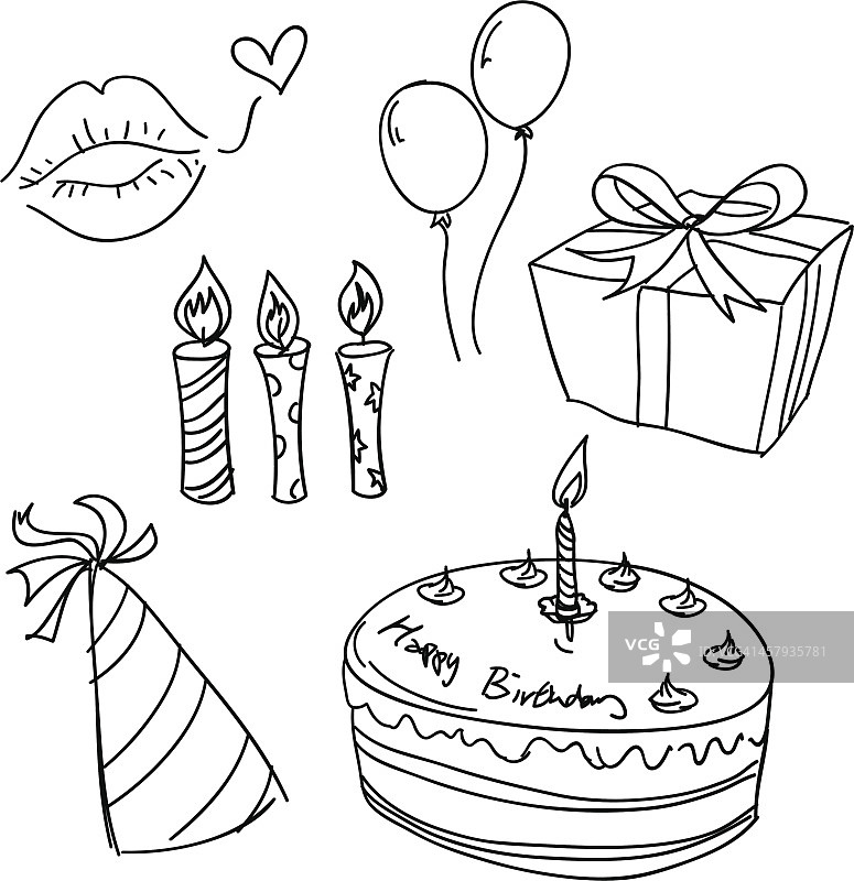 黑色和白色的生日庆祝素描图片素材