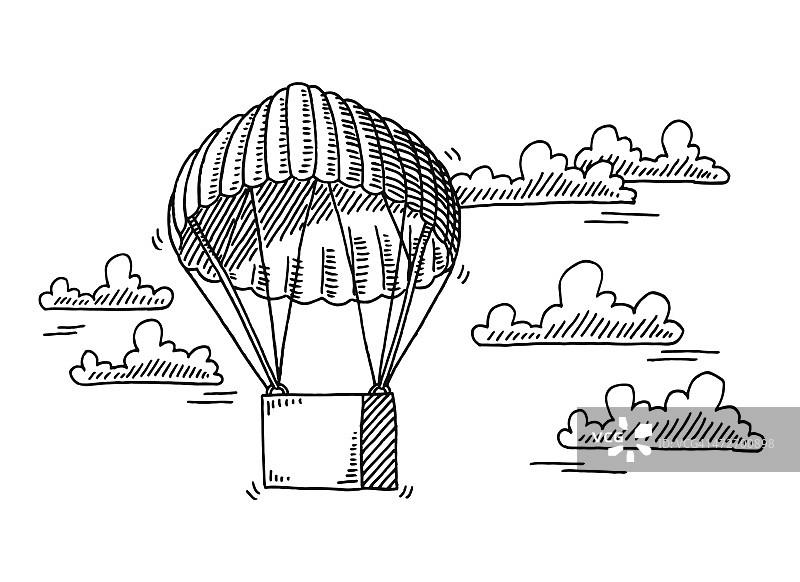 天空中的降落伞飞行箱图片素材