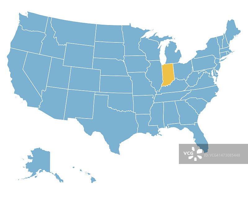 美国地图高亮州印第安纳-矢量图片素材