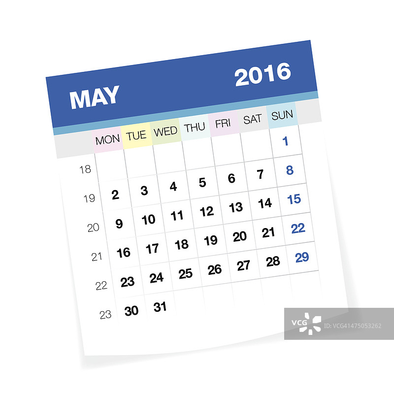 2016年5月欧洲日历图片素材