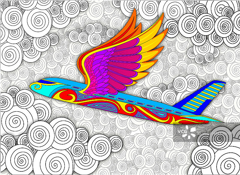 说明图像的多色飞机与机翼代表假期图片素材