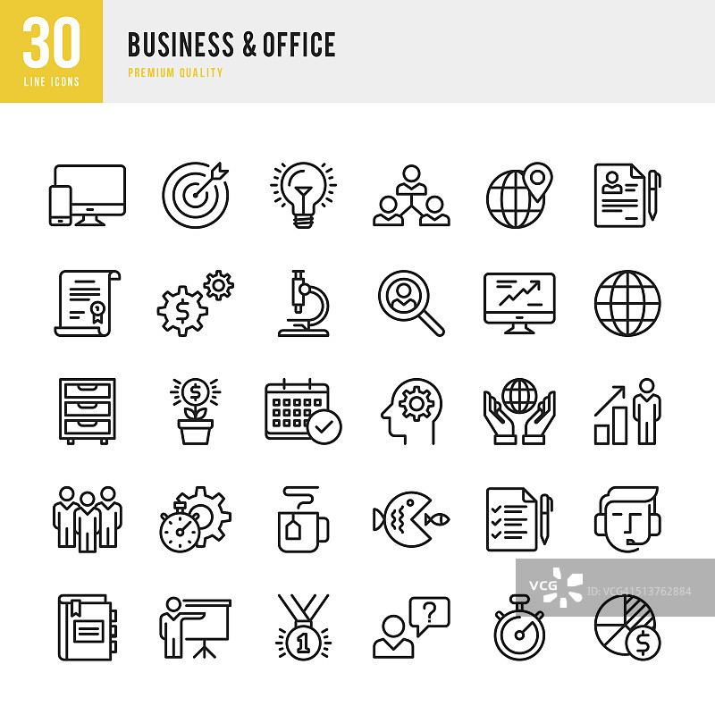 商业和办公室-细线图标设置图片素材