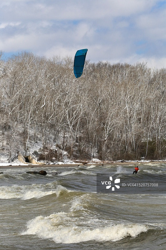 伊利湖岸边的风筝滑板图片素材