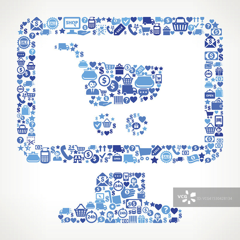 监控购物和商业的蓝色图标模式图片素材