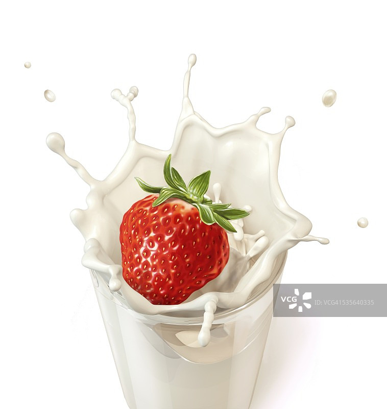 草莓溅到牛奶上，艺术品图片素材
