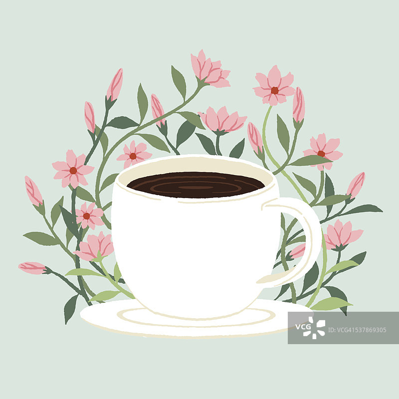 咖啡和鲜花图片素材