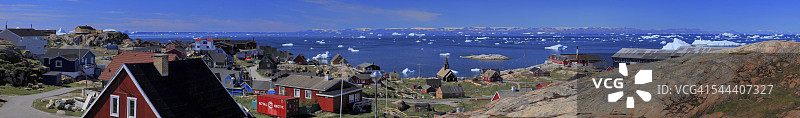 全景，水边的村庄，北冰洋，格陵兰岛图片素材
