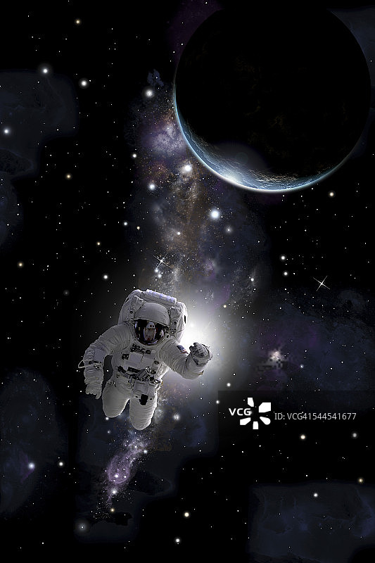 艺术家构想的宇航员在外太空漂浮的概念。图片素材