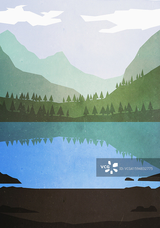 湖泊和山脉的插图图片素材