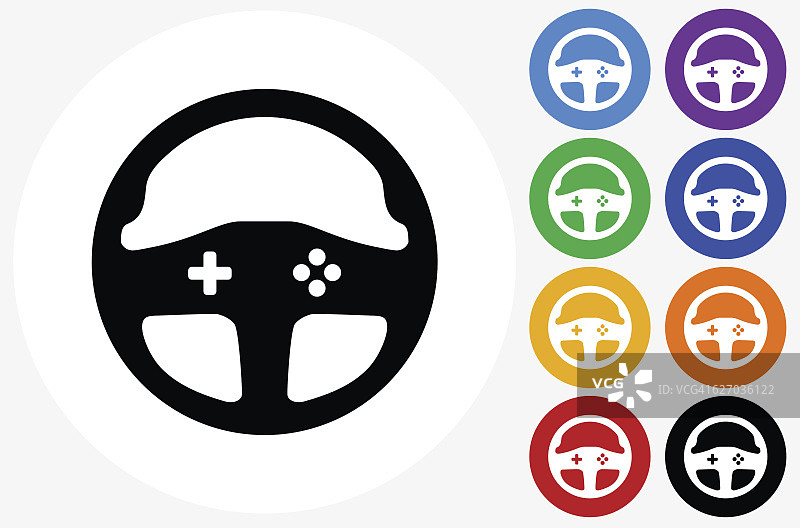 汽车车轮控制器图标上的平面颜色圆形按钮图片素材