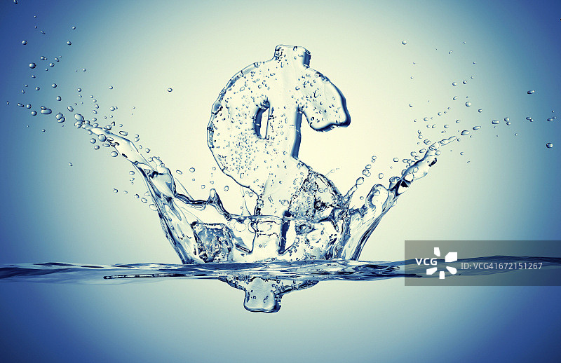 水滴从下沉的冰美元象征图片素材