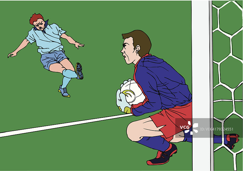画一个足球运动员和一个守门员，插图图片素材