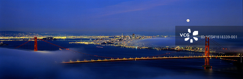 美国，加利福尼亚，旧金山，金门大桥，夜晚图片素材