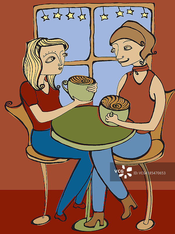 两个女人在咖啡馆喝咖啡图片素材