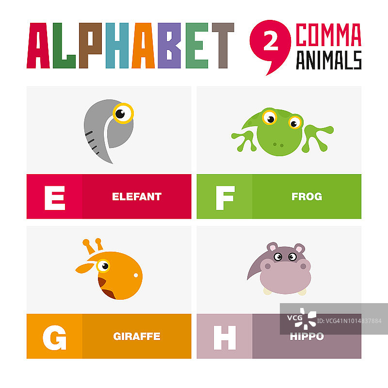 Abc英语字母表动物图标集矢量插图图片素材