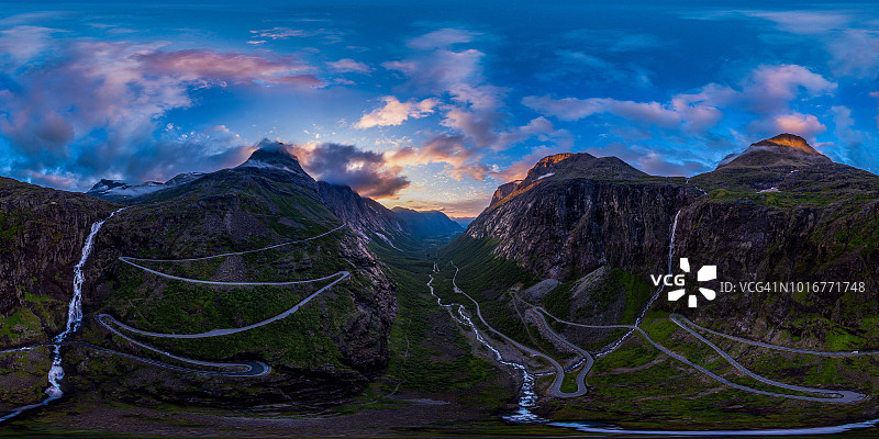 360度鸟瞰图(巨魔路径)，挪威图片素材