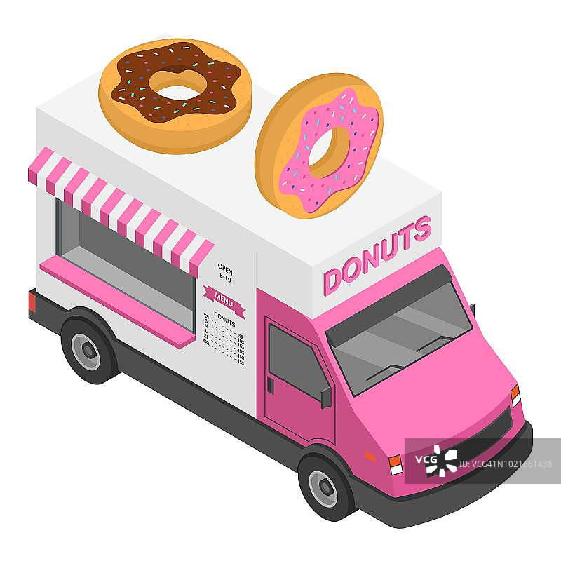 甜甜圈卡车图标，等距风格图片素材