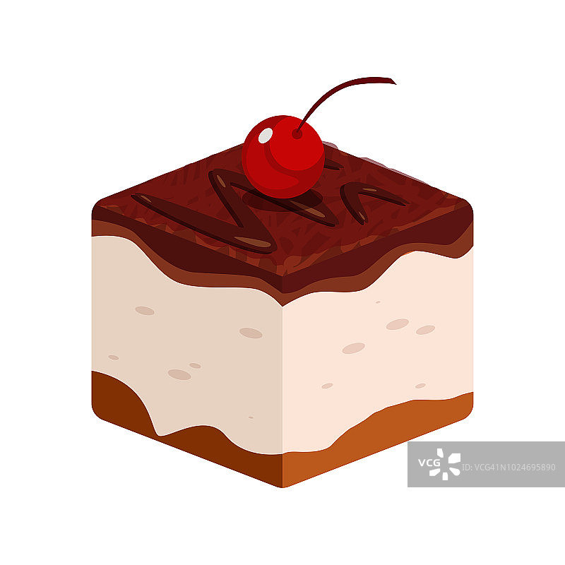 矢量插图的巧克力蛋糕图标樱桃，元素的糕点食品收集在白色图片素材