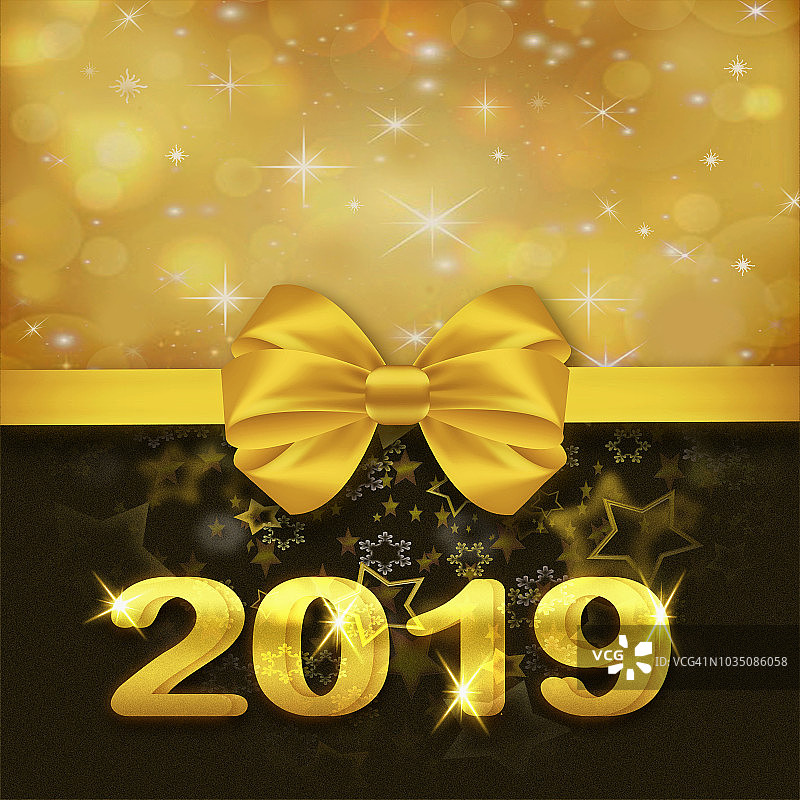 2019年新年快乐，金色和黑色背景图片素材