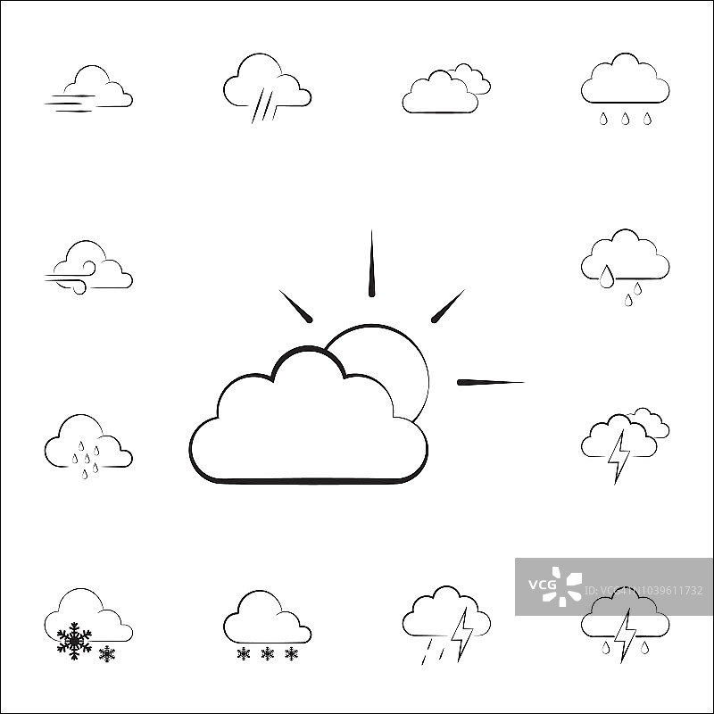 多云的标志图标。天气图标通用设置为网络和移动图片素材