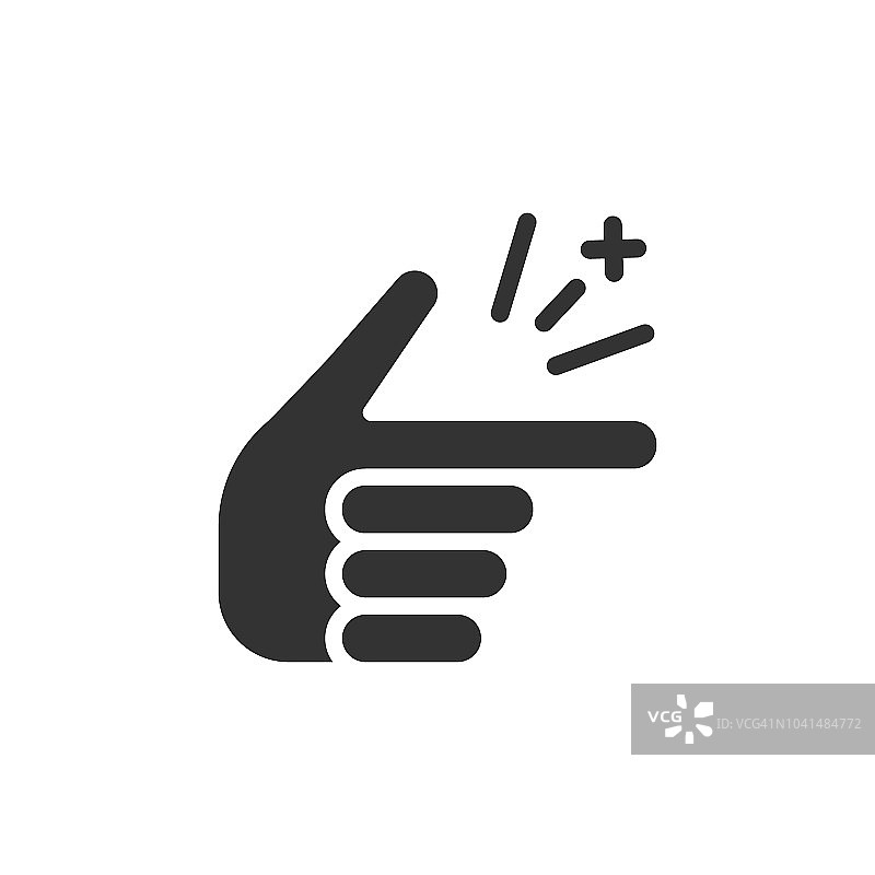 手指snap图标在平面风格。手指表达矢量插图上的白色孤立的背景。Snap手势商业概念。图片素材